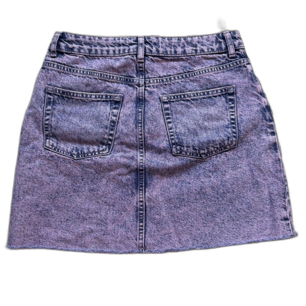 Topshop Moto Denim Mini Skirt Womens 8 Purple Acid Wash Raw Hem 90s RARE ASOT - Picture 2 of 8